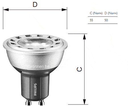 Lampmaten van de Philips Master Ledspot MV D 5.5-50W GU10 230V Lampmaten van de Philips Master Ledspot MV D 5.5-50W GU10 230V