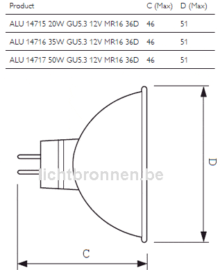 Philips Brilliantline Alu 35W GU5.3 12V MR16 36D - 14716